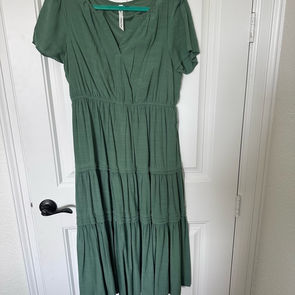 NY Collection Green Tiered Puff Sleeve Sundress